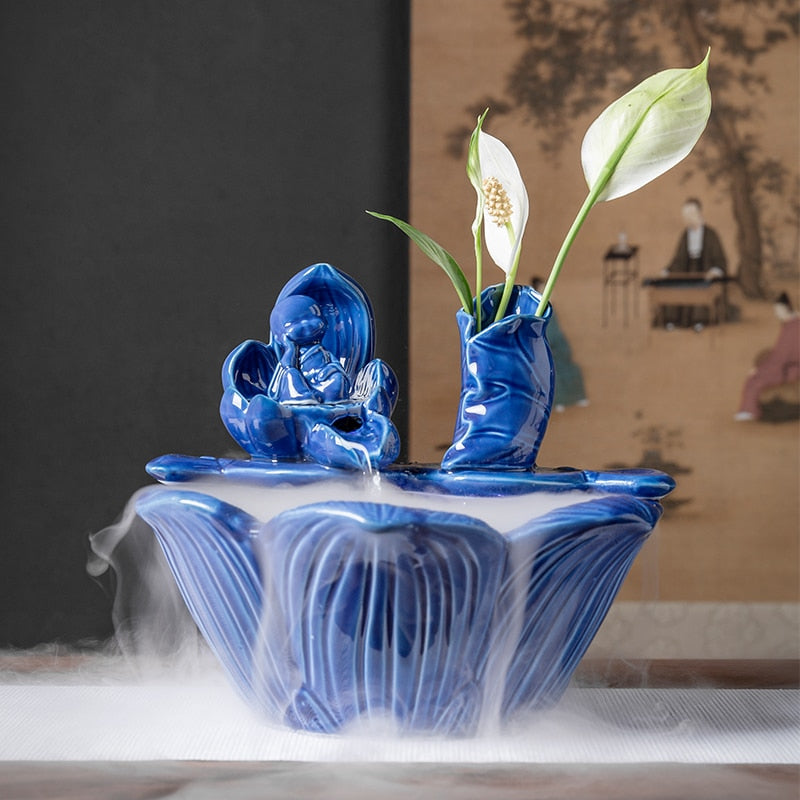 Blue Flower Ceramic Water Fountain