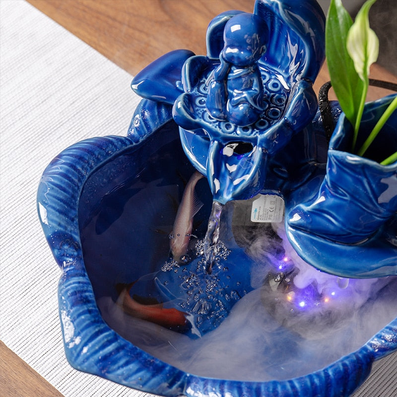 Blue Flower Ceramic Water Fountain