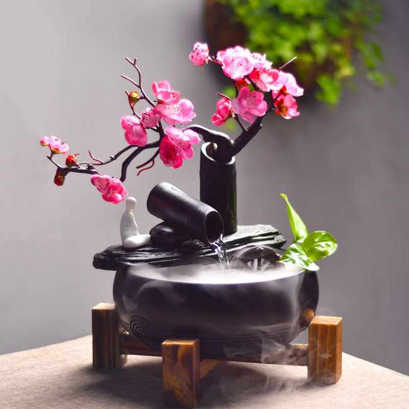 Zen Cherry Blossom Ceramic Fountain