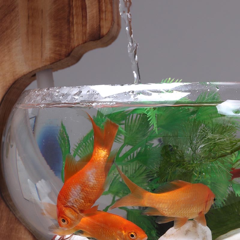 Transparent Glass Fish Tank Ceramic Fountain Decor