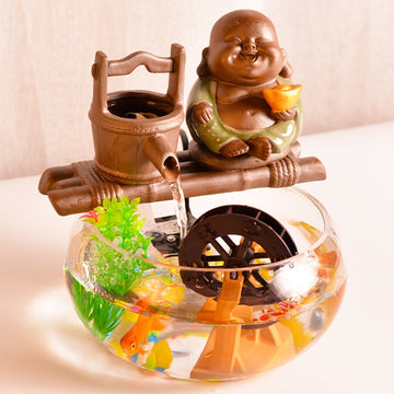 Small Indoor Fountain With Laughing Buddha