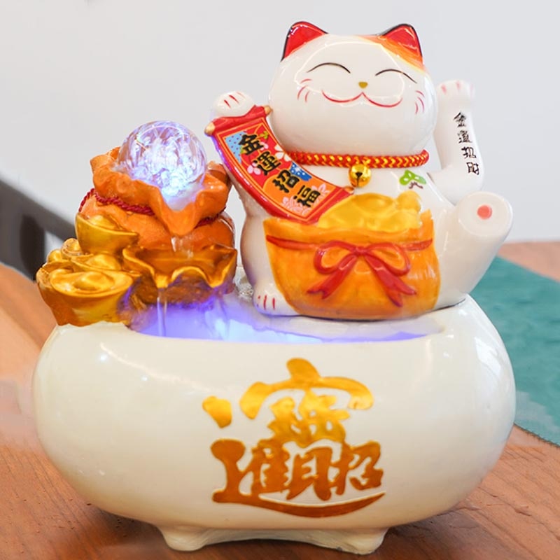 Lucky Cat Ceramic Water Fountain