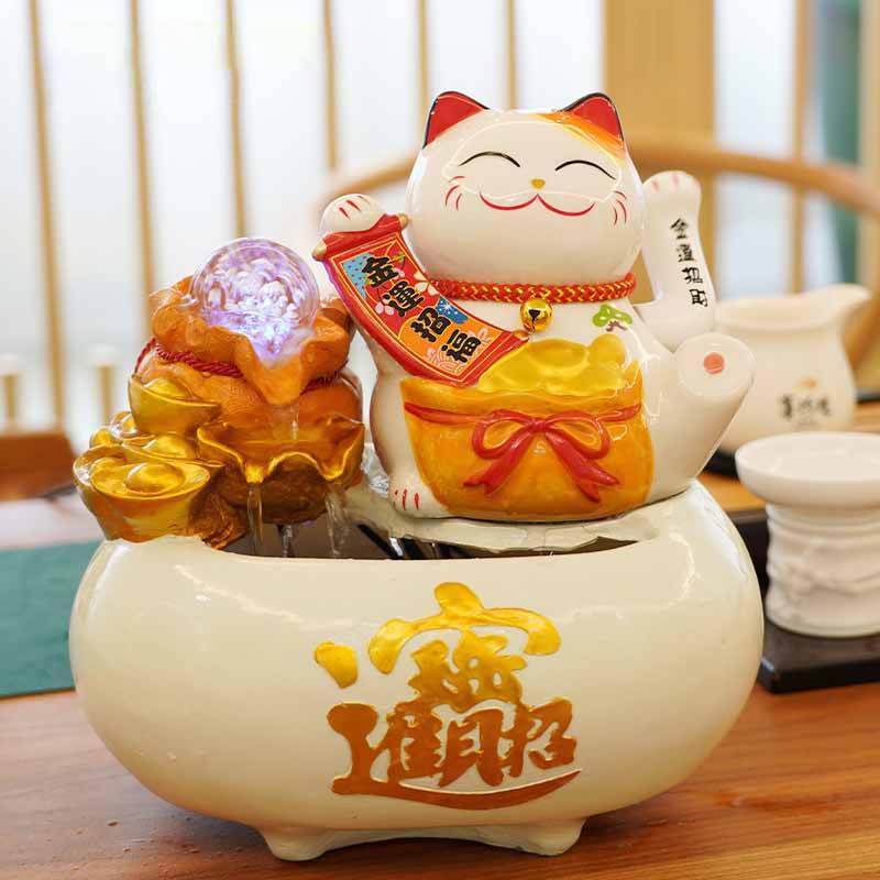 Lucky Cat Ceramic Water Fountain