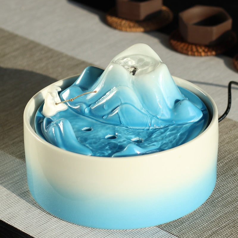 Icy Blue Mountain Ceramic Water Fountain